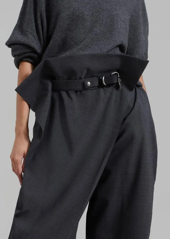 The Frankie Shop JW Anderson Padlock Strap Fold Over Trousers 8211 Mid Grey Melange Shop Clothing
