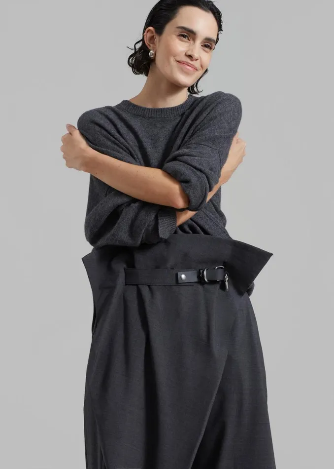 The Frankie Shop JW Anderson Padlock Strap Fold Over Trousers 8211 Mid Grey Melange Shop Clothing