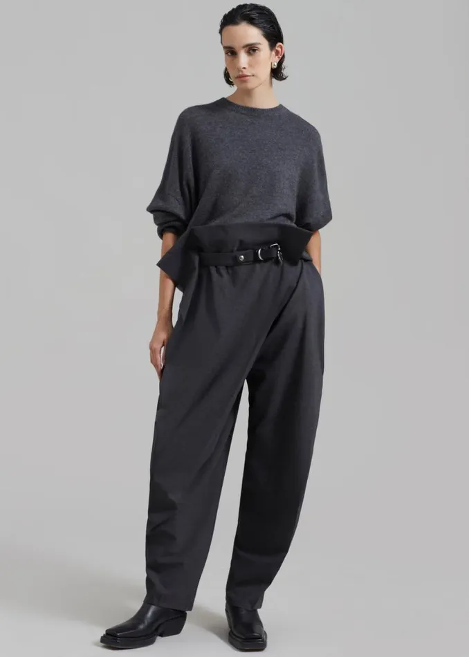 The Frankie Shop JW Anderson Padlock Strap Fold Over Trousers 8211 Mid Grey Melange Shop Clothing