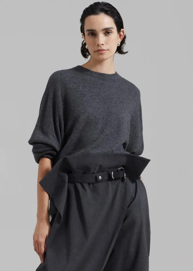 The Frankie Shop JW Anderson Padlock Strap Fold Over Trousers 8211 Mid Grey Melange Shop Clothing