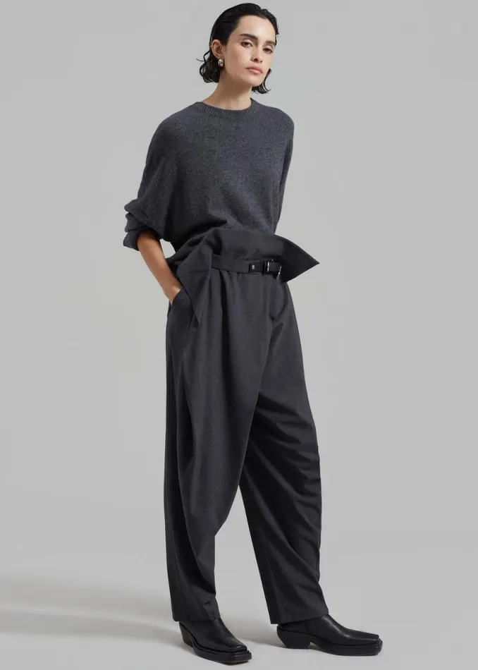 The Frankie Shop JW Anderson Padlock Strap Fold Over Trousers 8211 Mid Grey Melange Shop Clothing