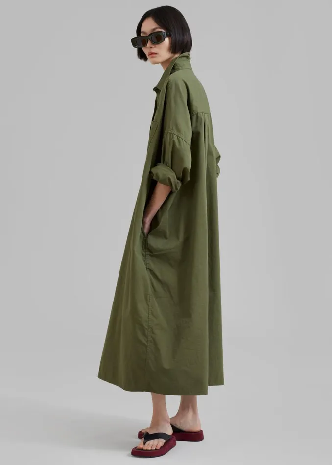 The Frankie Shop Kason Oversized Shirt Dress 8211 Dark Olive Shop Dresses