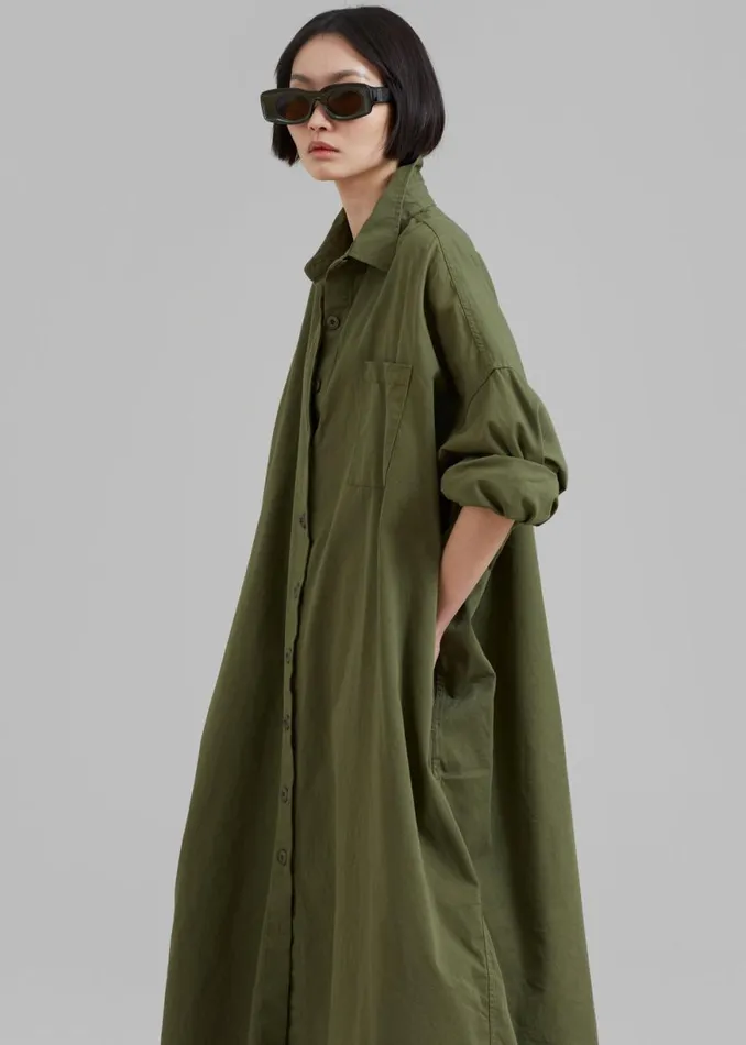 The Frankie Shop Kason Oversized Shirt Dress 8211 Dark Olive Shop Dresses