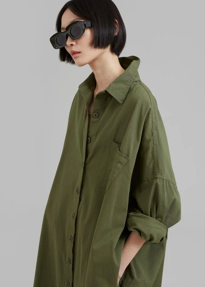 The Frankie Shop Kason Oversized Shirt Dress 8211 Dark Olive Shop Dresses