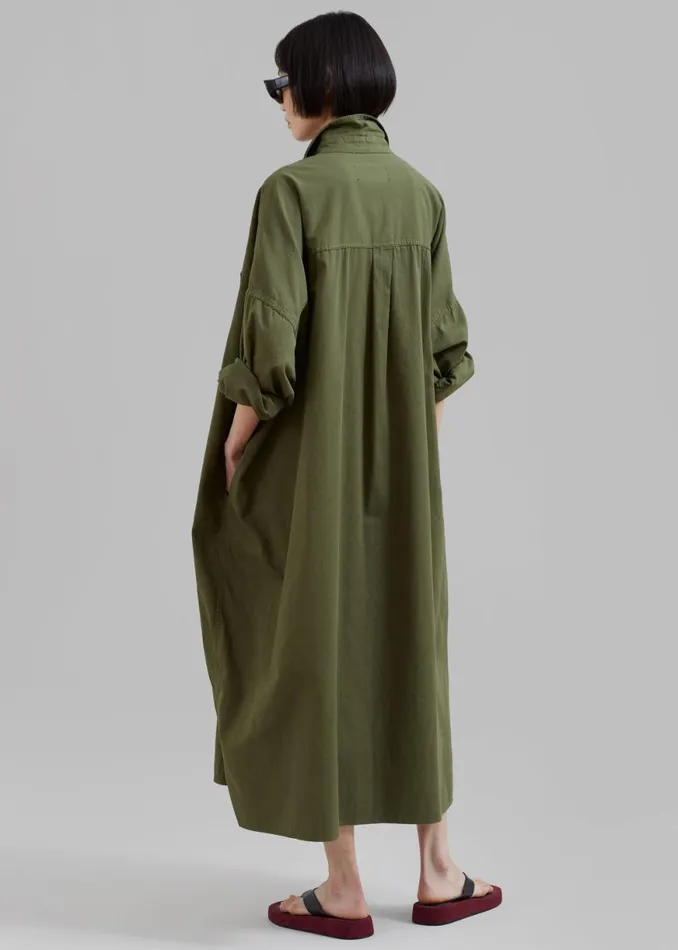 The Frankie Shop Kason Oversized Shirt Dress 8211 Dark Olive Shop Dresses