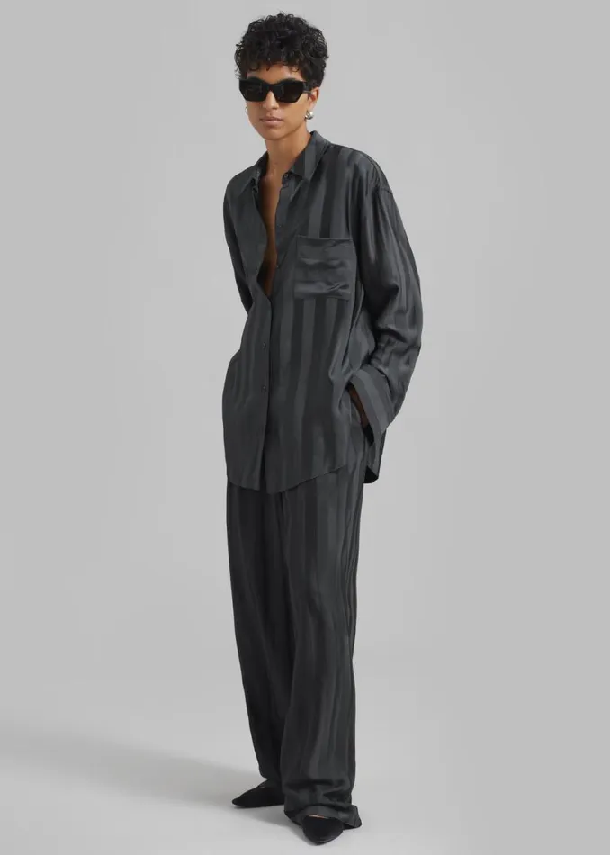 The Frankie Shop Loulou Studio Siaro Wide Leg Pants 8211 Grey Anthracite Shop Clothing