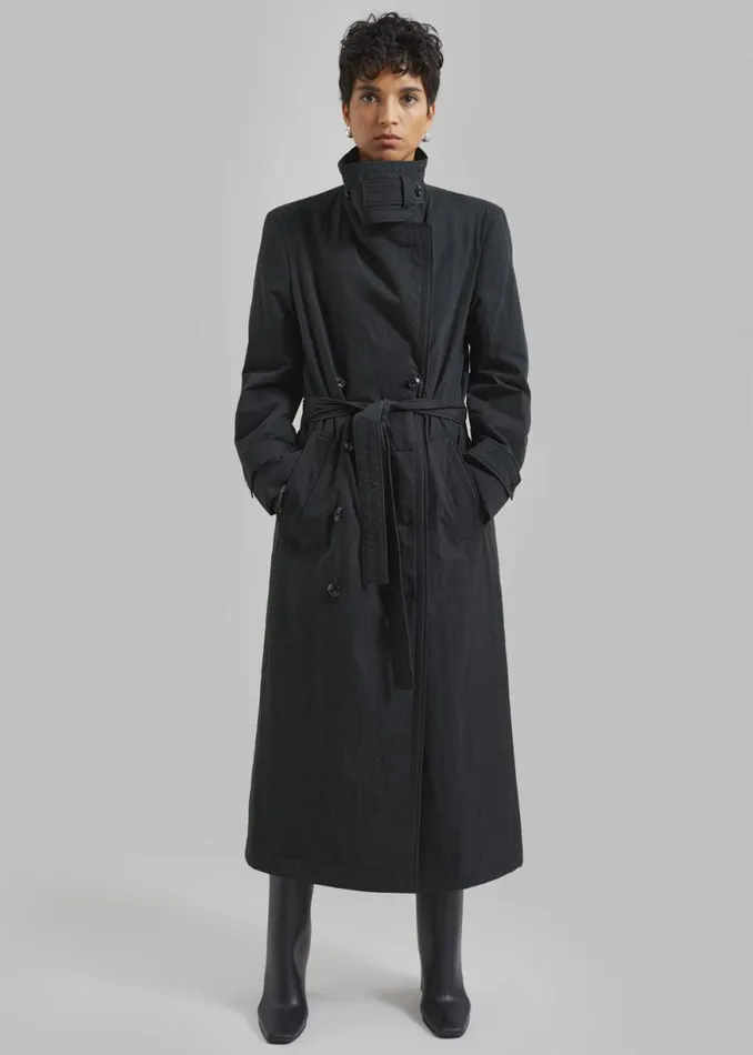 The Frankie Shop Low Classic Padded Sleek Long Coat 8211 Charcoal Shop Clothing