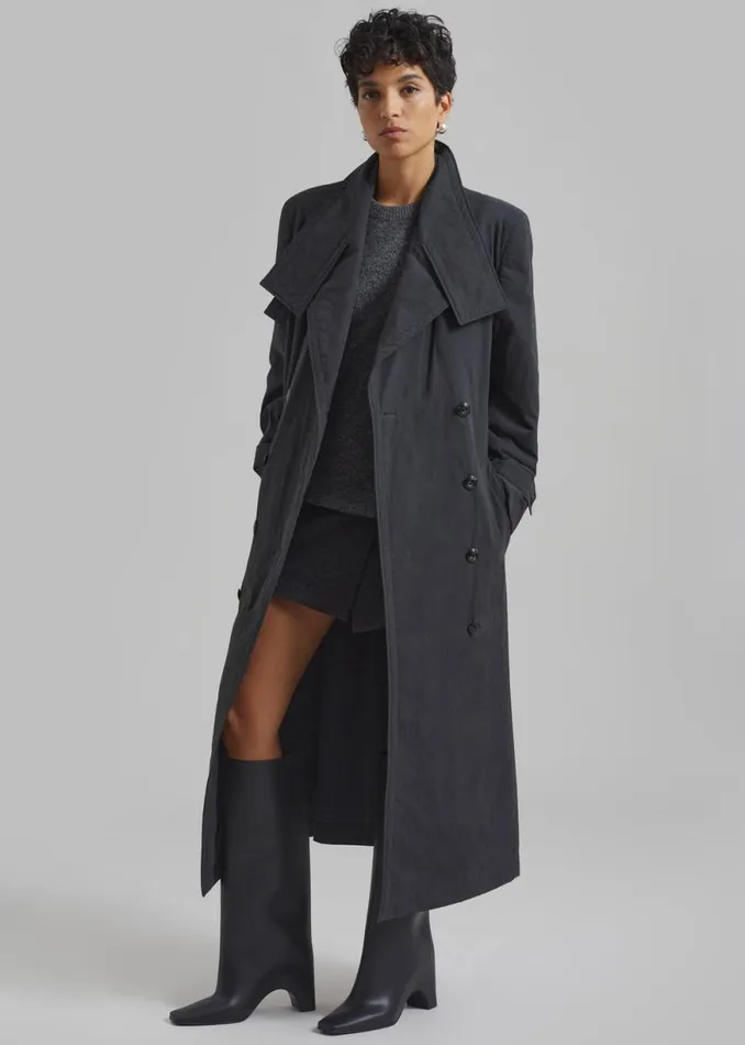 The Frankie Shop Low Classic Padded Sleek Long Coat 8211 Charcoal Shop Clothing