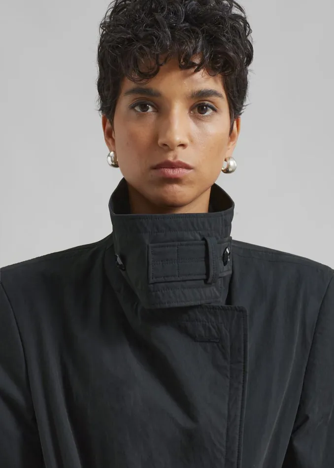 The Frankie Shop Low Classic Padded Sleek Long Coat 8211 Charcoal Shop Clothing
