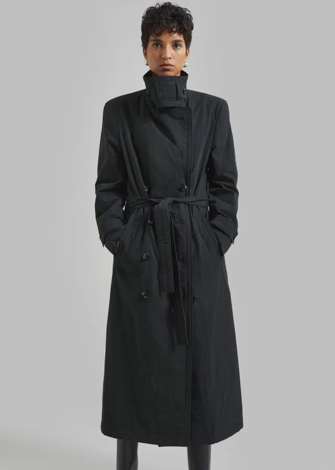 The Frankie Shop Low Classic Padded Sleek Long Coat 8211 Charcoal Shop Clothing