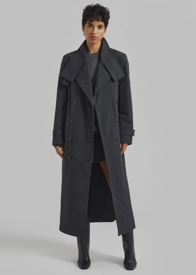 The Frankie Shop Low Classic Padded Sleek Long Coat 8211 Charcoal Shop Clothing