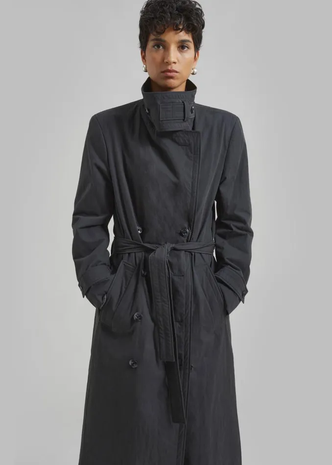 The Frankie Shop Low Classic Padded Sleek Long Coat 8211 Charcoal Shop Clothing