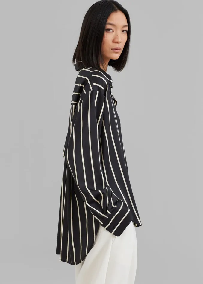The Frankie Shop Lui Satin Shirt 8211 Beige Stripe Shop Tops