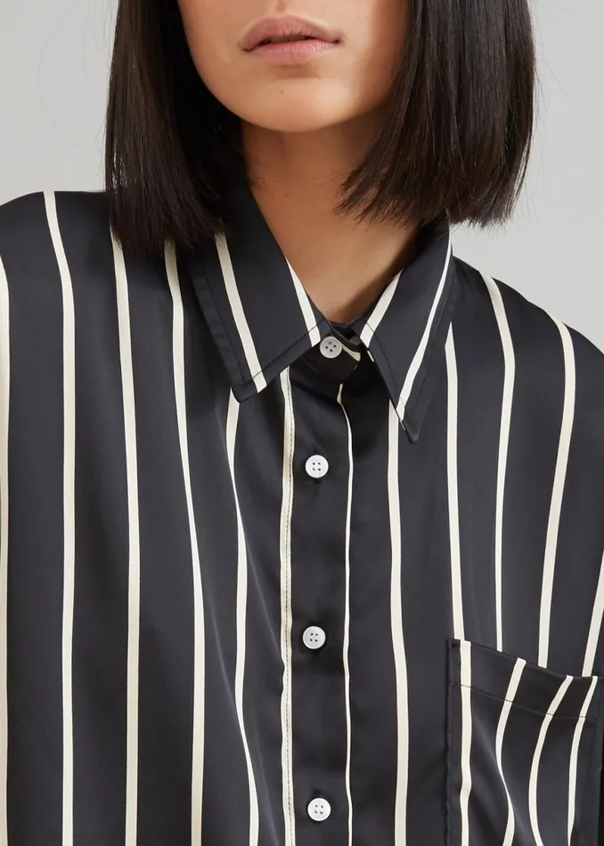 The Frankie Shop Lui Satin Shirt 8211 Beige Stripe Shop Tops