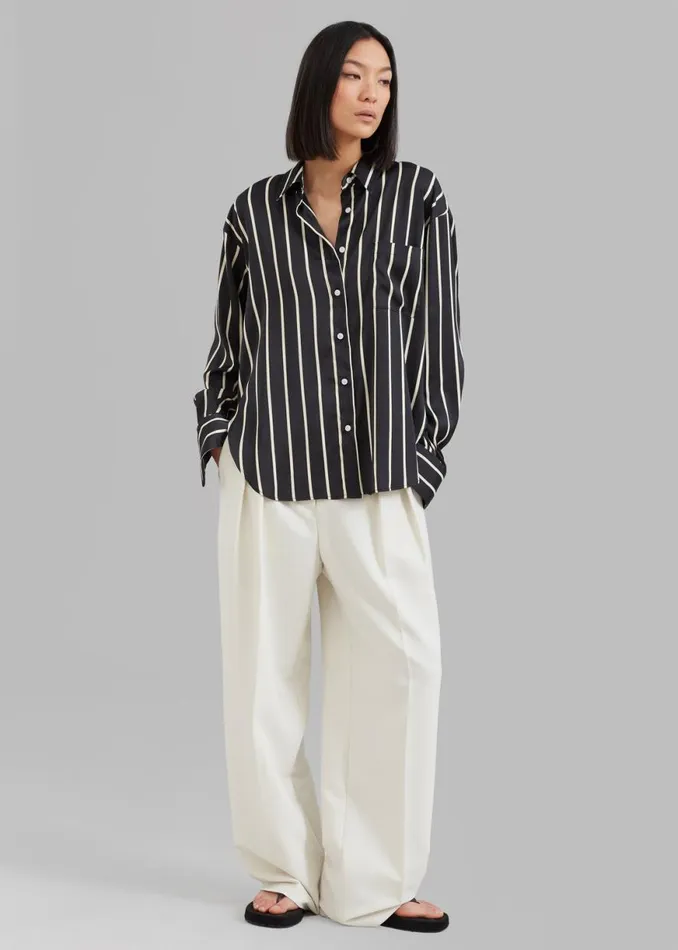 The Frankie Shop Lui Satin Shirt 8211 Beige Stripe Shop Tops