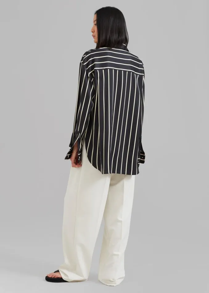 The Frankie Shop Lui Satin Shirt 8211 Beige Stripe Shop Tops