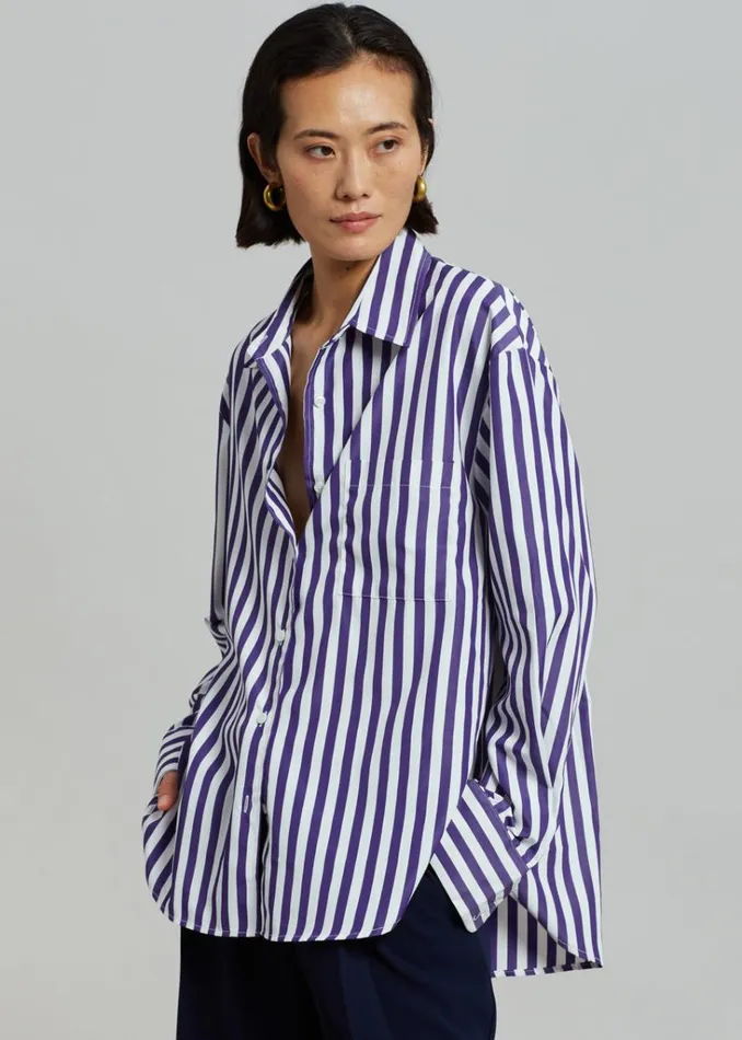 The Frankie Shop Lui Stripe Shirt 8211 Deep Blue Shop Tops