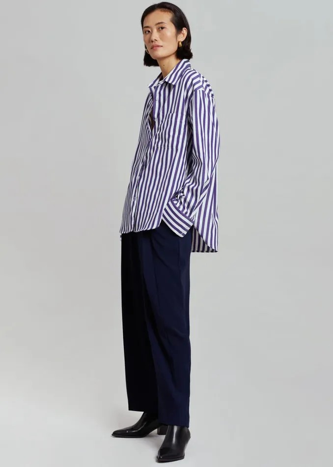 The Frankie Shop Lui Stripe Shirt 8211 Deep Blue Shop Tops
