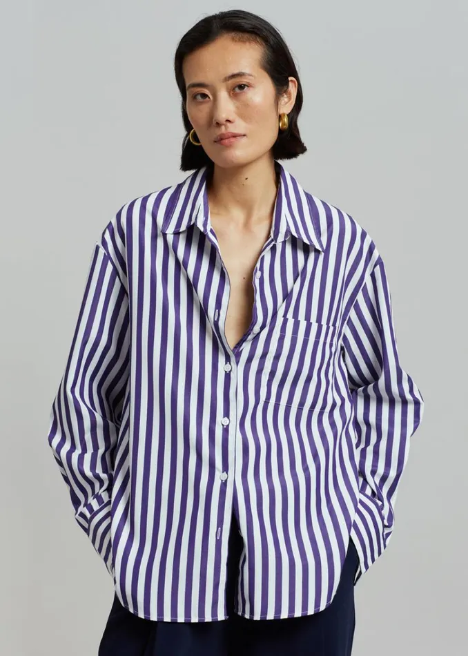 The Frankie Shop Lui Stripe Shirt 8211 Deep Blue Shop Tops