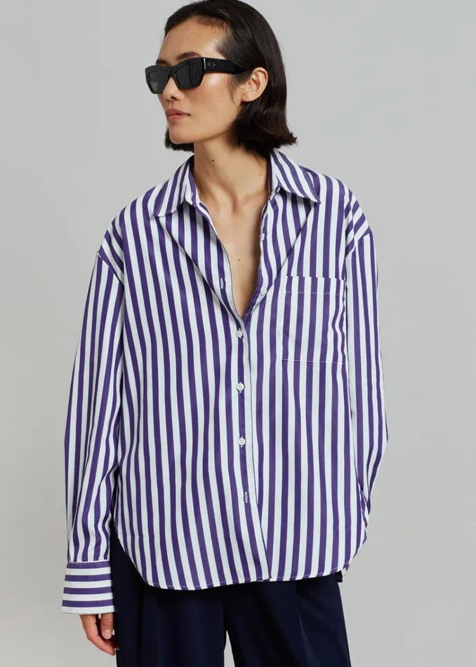 The Frankie Shop Lui Stripe Shirt 8211 Deep Blue Shop Tops