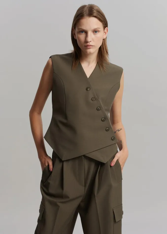 The Frankie Shop Maesa Cross Vest 8211 Olive Shop Outerwear