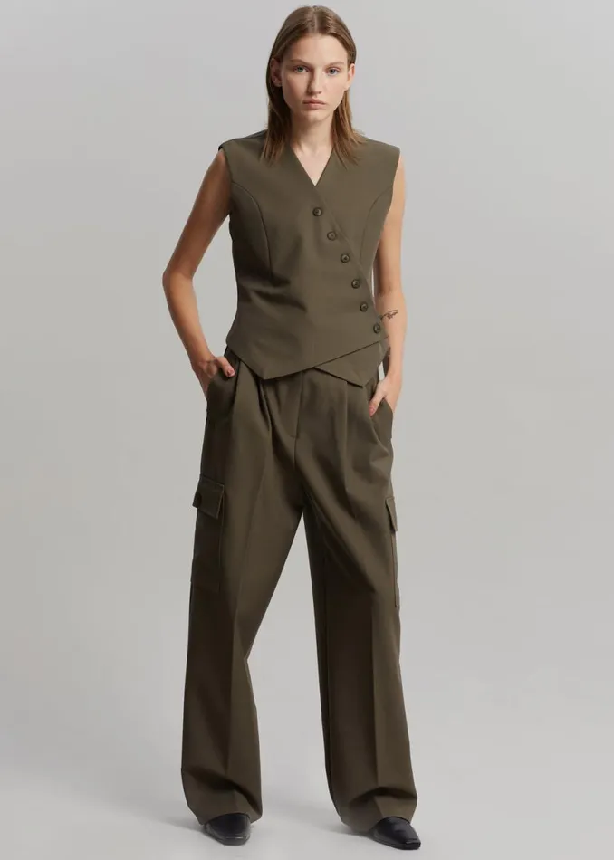 The Frankie Shop Maesa Cross Vest 8211 Olive Shop Outerwear