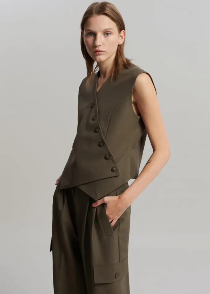 The Frankie Shop Maesa Cross Vest 8211 Olive Shop Outerwear