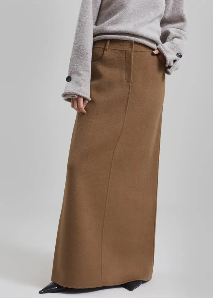 The Frankie Shop Malvo Long Wool Pencil Skirt 8211 Camel Shop Clothing