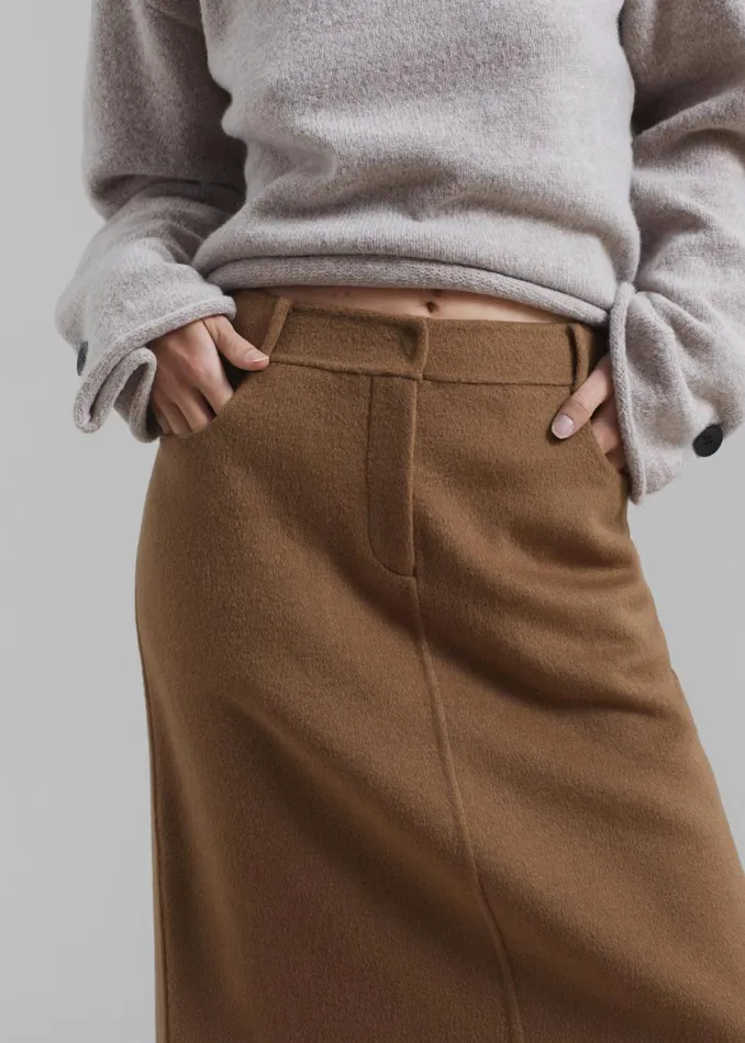The Frankie Shop Malvo Long Wool Pencil Skirt 8211 Camel Shop Clothing
