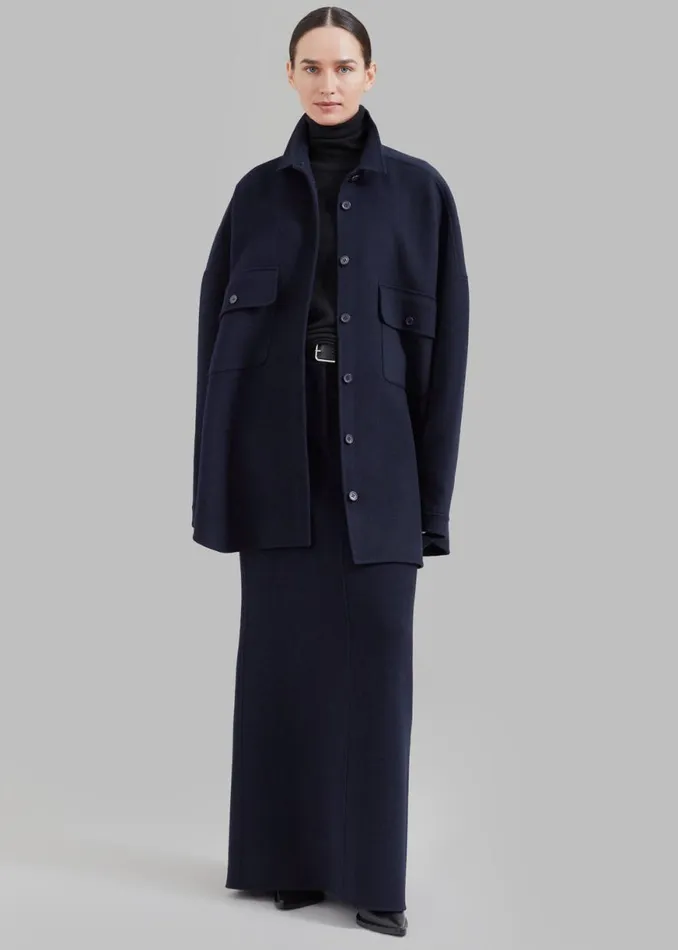 The Frankie Shop Malvo Long Wool Pencil Skirt 8211 Navy Shop Clothing