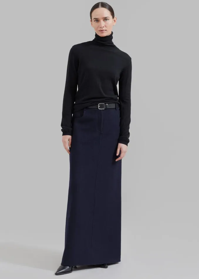 The Frankie Shop Malvo Long Wool Pencil Skirt 8211 Navy Shop Clothing