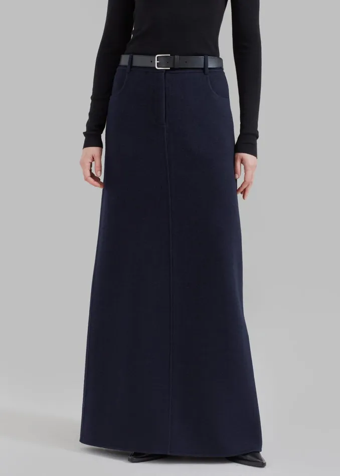 The Frankie Shop Malvo Long Wool Pencil Skirt 8211 Navy Shop Clothing