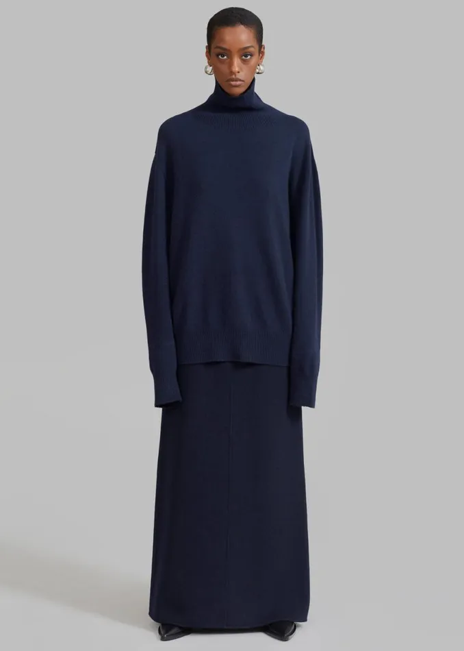 The Frankie Shop Malvo Long Wool Pencil Skirt 8211 Navy Shop Clothing