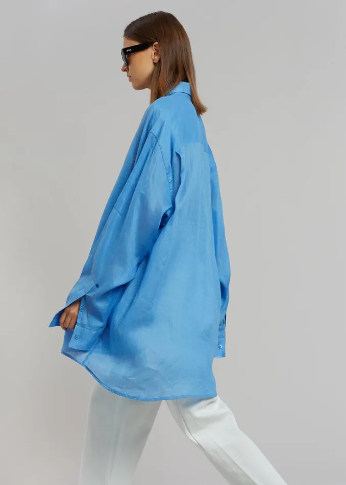 The Frankie Shop Marlow Oversized Linen Shirt 8211 Blue Shop Tops
