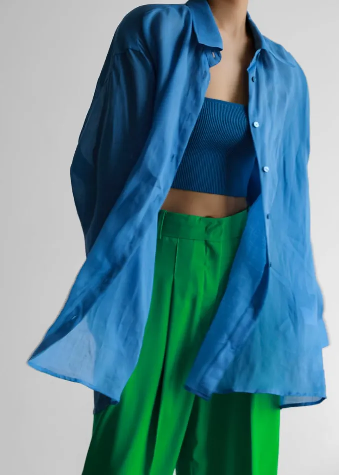 The Frankie Shop Marlow Oversized Linen Shirt 8211 Blue Shop Tops