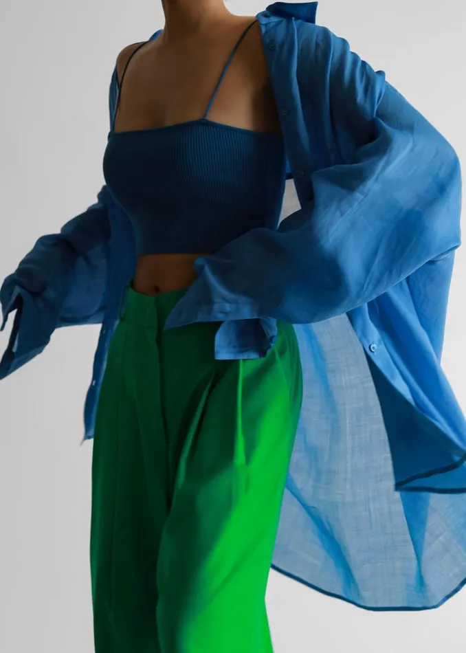 The Frankie Shop Marlow Oversized Linen Shirt 8211 Blue Shop Tops