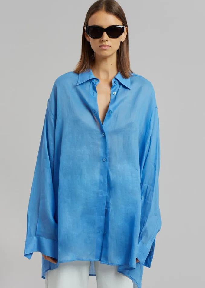 The Frankie Shop Marlow Oversized Linen Shirt 8211 Blue Shop Tops