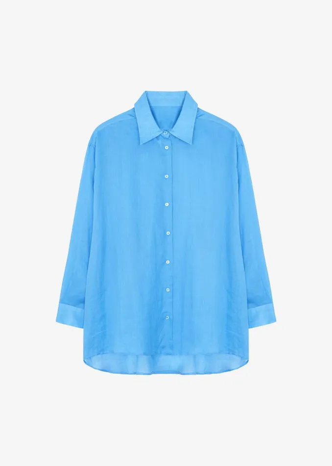 The Frankie Shop Marlow Oversized Linen Shirt 8211 Blue Shop Tops
