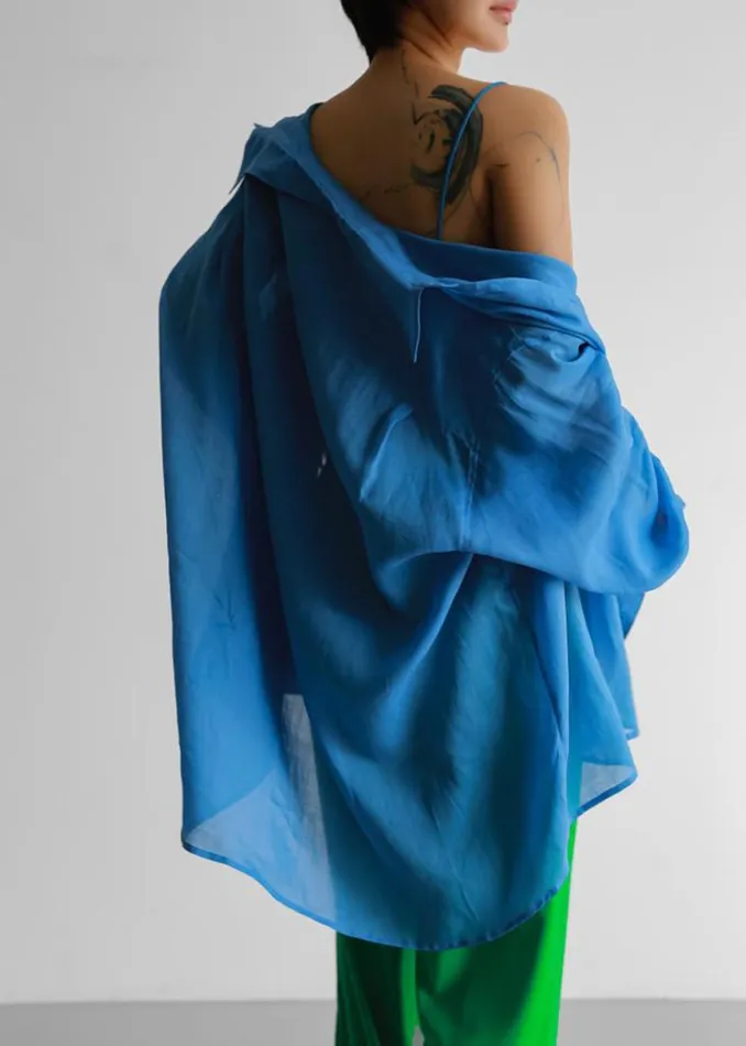 The Frankie Shop Marlow Oversized Linen Shirt 8211 Blue Shop Tops