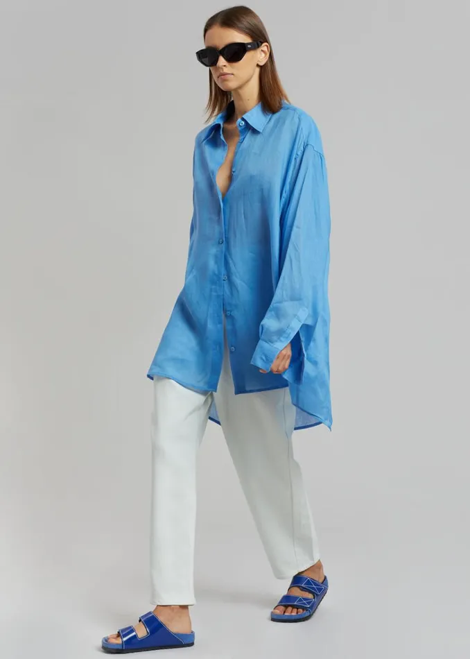 The Frankie Shop Marlow Oversized Linen Shirt 8211 Blue Shop Tops