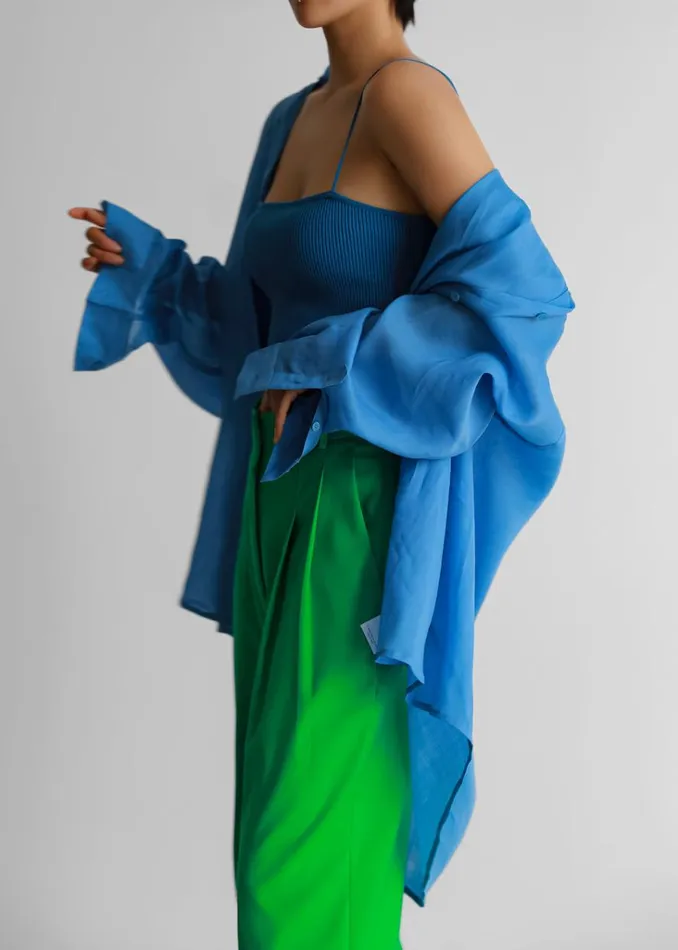 The Frankie Shop Marlow Oversized Linen Shirt 8211 Blue Shop Tops