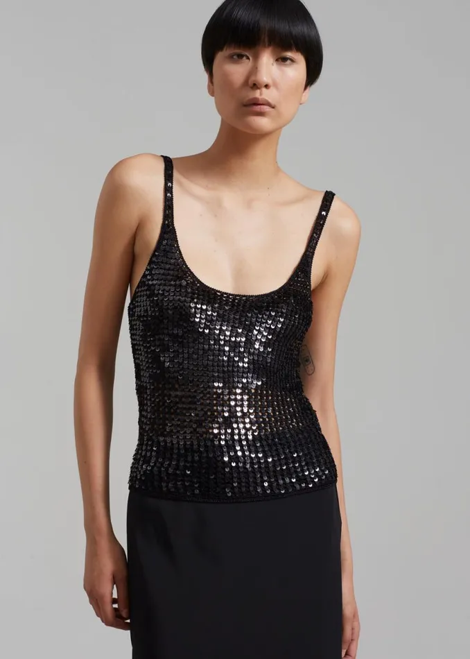 The Frankie Shop Matteau Crochet Sequins Tank 8211 Black Shop Tops