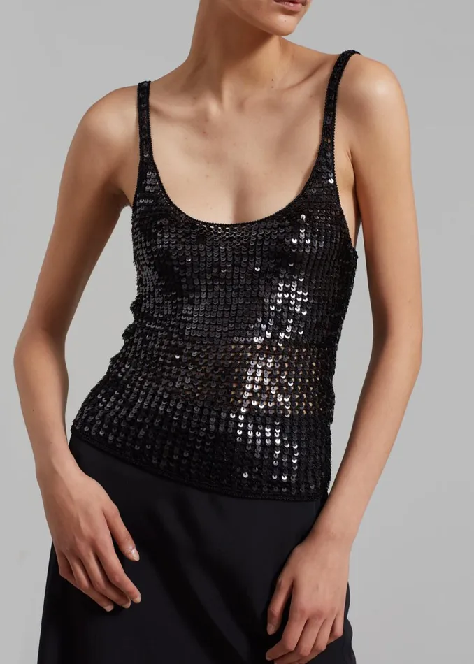 The Frankie Shop Matteau Crochet Sequins Tank 8211 Black Shop Tops