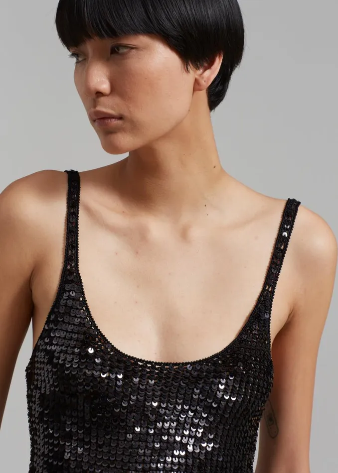 The Frankie Shop Matteau Crochet Sequins Tank 8211 Black Shop Tops