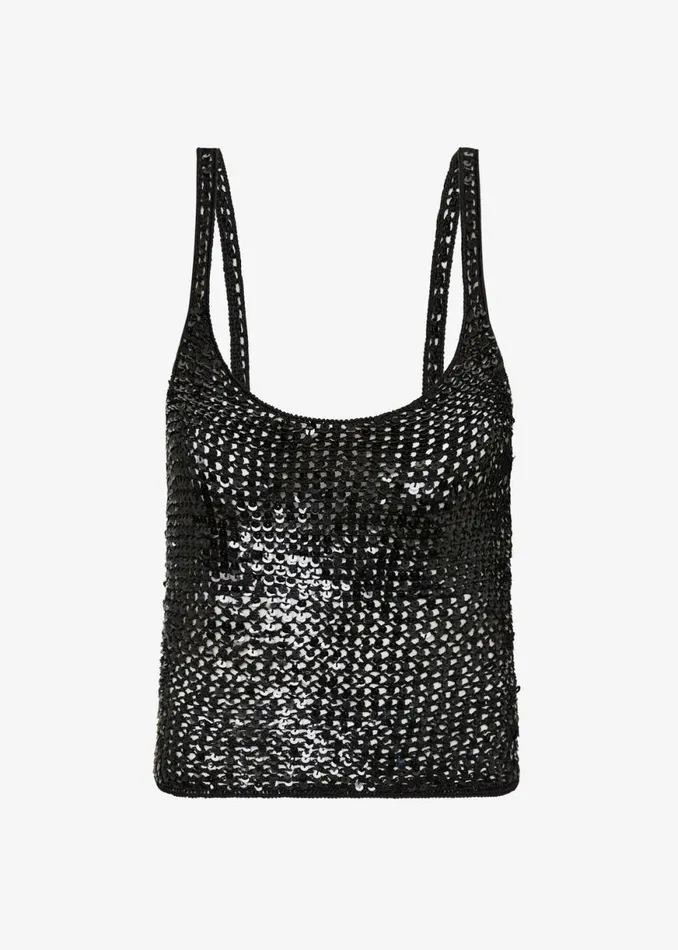 The Frankie Shop Matteau Crochet Sequins Tank 8211 Black Shop Tops