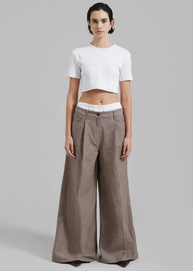 The Frankie Shop REMAIN Textured Wide Pants 8211 Deep Taupe Shop Clothing