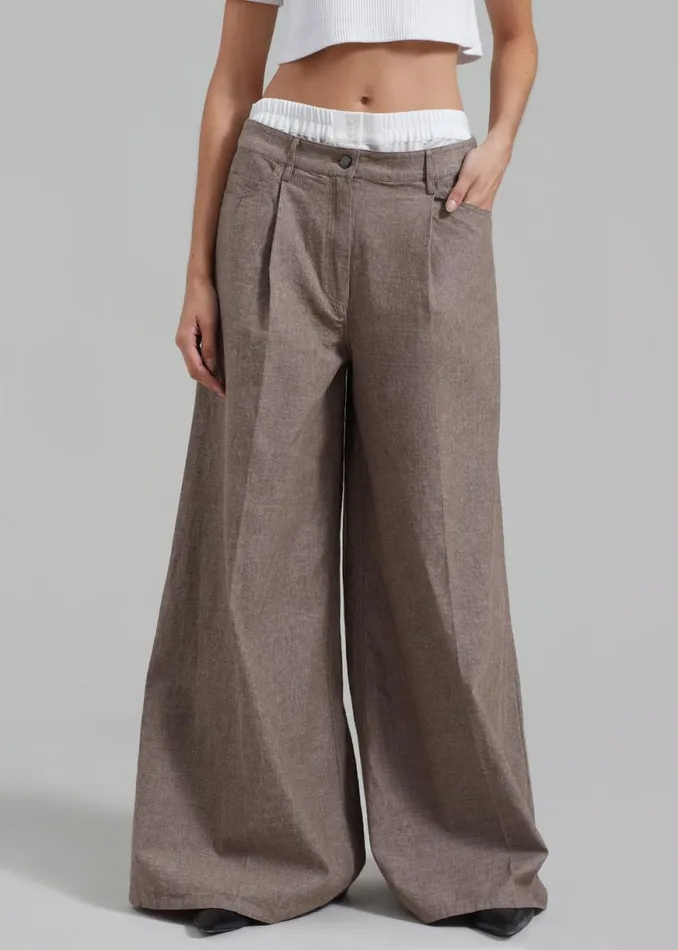 The Frankie Shop REMAIN Textured Wide Pants 8211 Deep Taupe Shop Clothing