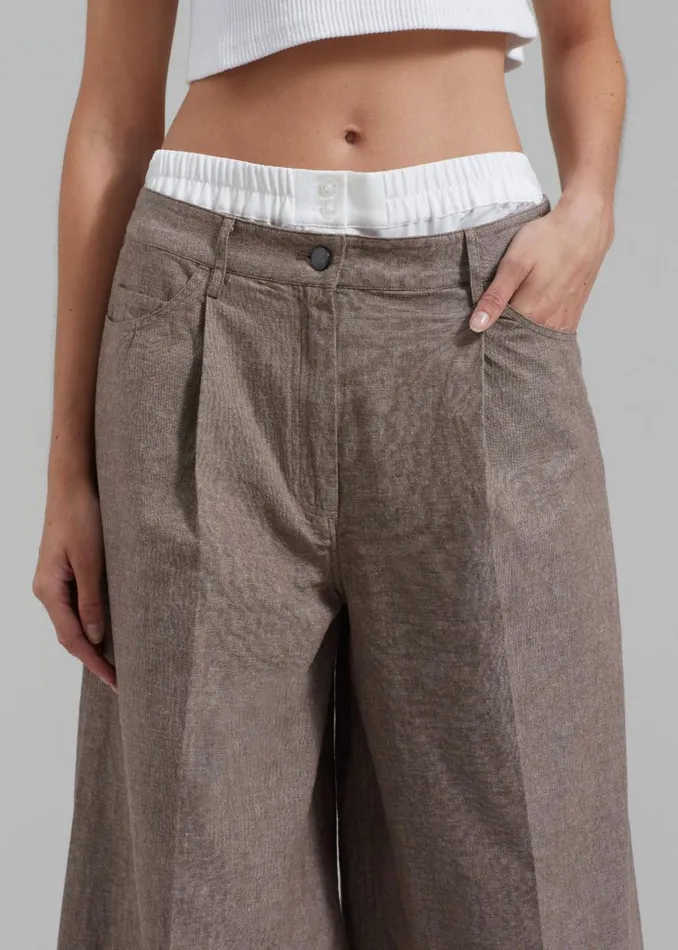 The Frankie Shop REMAIN Textured Wide Pants 8211 Deep Taupe Shop Clothing