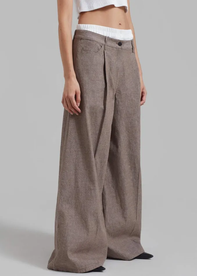 The Frankie Shop REMAIN Textured Wide Pants 8211 Deep Taupe Shop Clothing