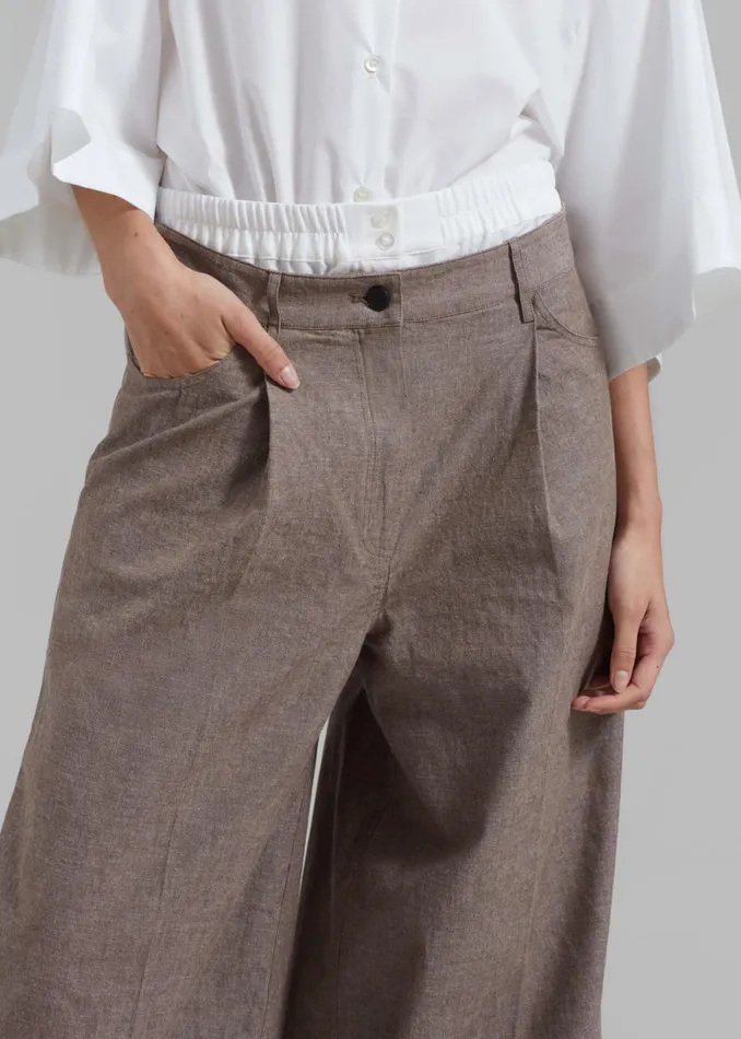 The Frankie Shop REMAIN Textured Wide Pants 8211 Deep Taupe Shop Clothing